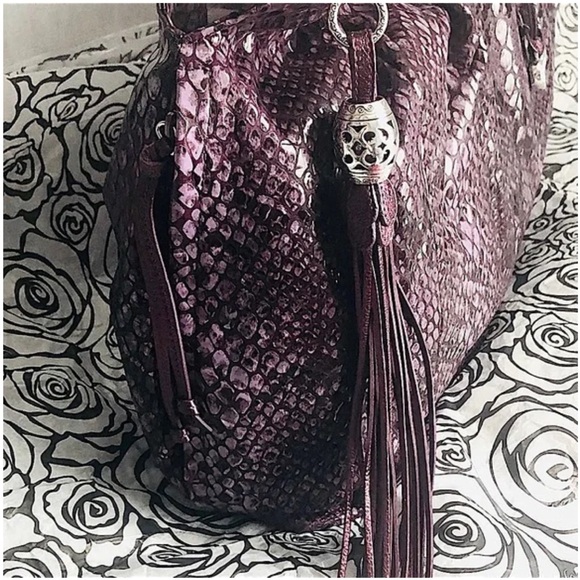 Brighton Purple Nolita Python Embossed Leather Shoulder Bag With Dust Bag NWT - Picture 6 of 14